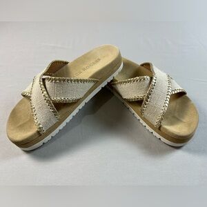 Jack Rogers Women's Natural and Platinum Lexi Criss-Cross Sandals 6.5M